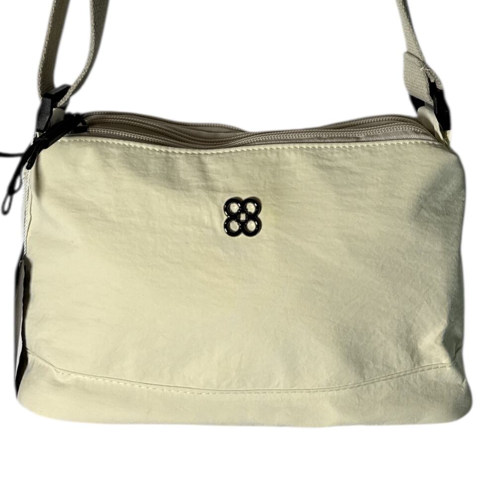 NEW Cream Nylon Crossbody Travel Bag Lightweight Multi Pocket Shoulder Purse - Picture 2 of 9